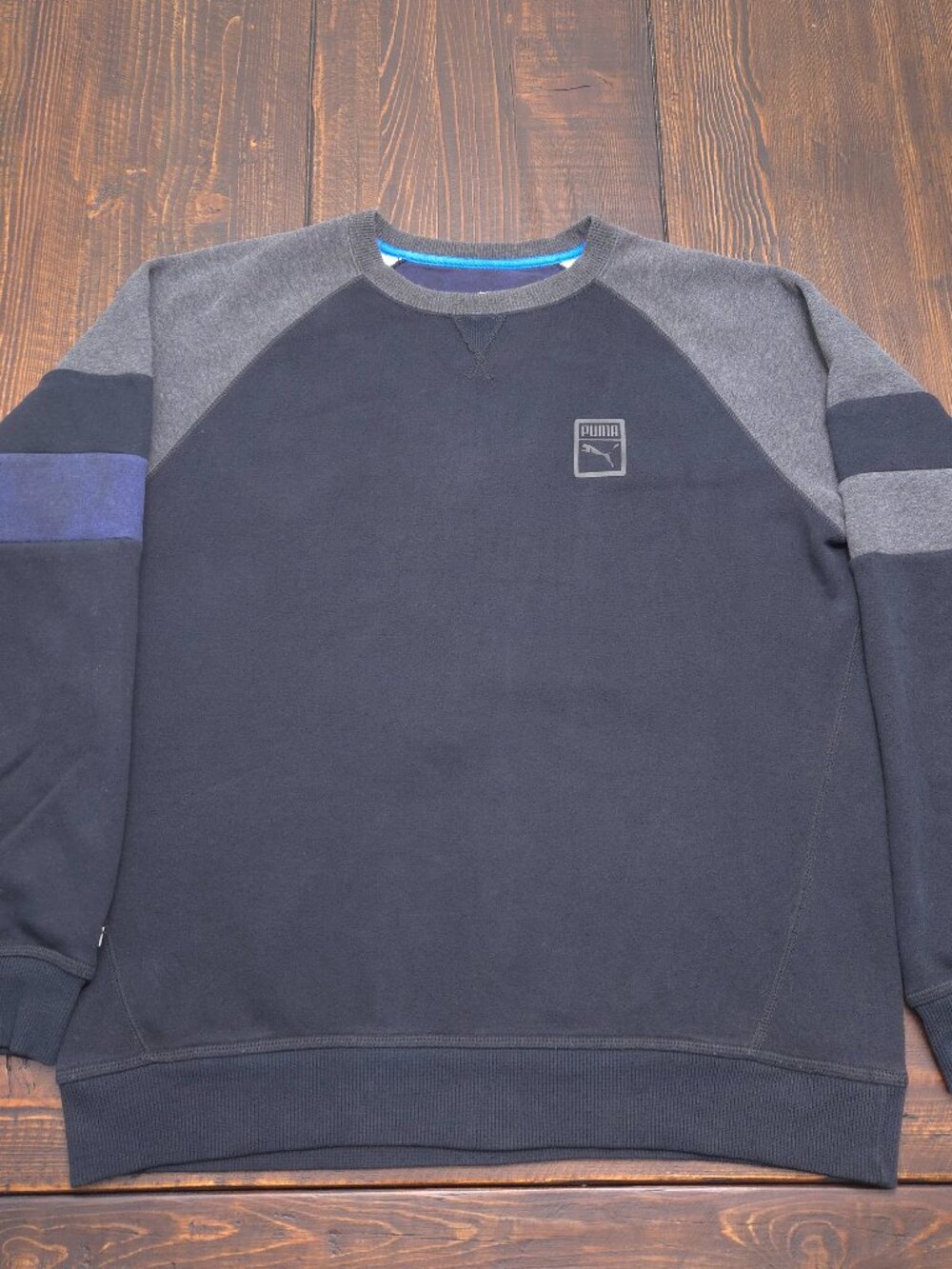 Puma Sportlifestyle Crewneck Sweatshirt Mens Large Black Gray Colorblock EUC